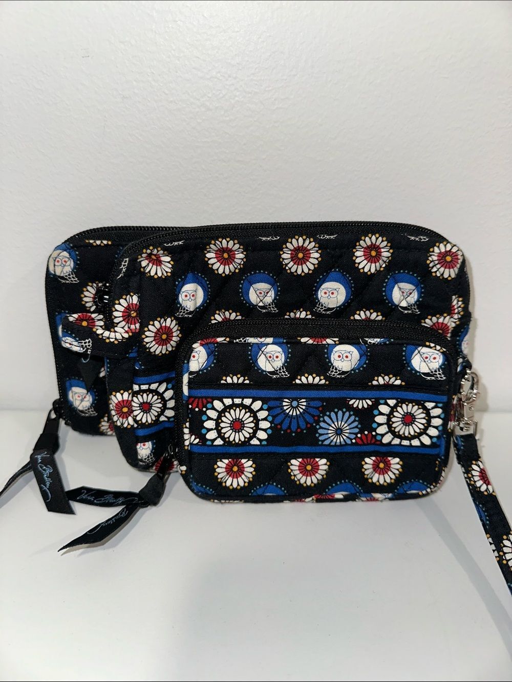 Vera Bradley Black Blue Fuchsia White Yellow Night Owl Wallet Pouch Wristlet